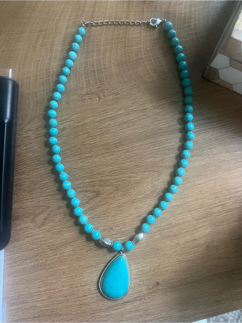 Turquoise Beaded Teardrop Pendant Necklace - Women Jewelry